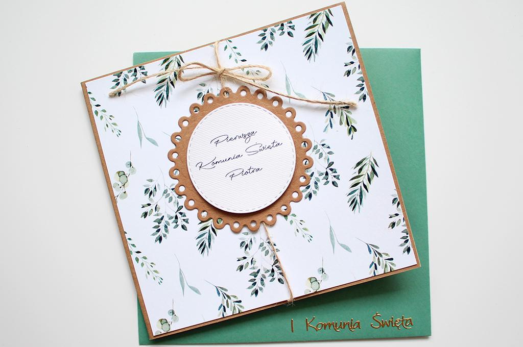 Kartka na Komunię rustykalna