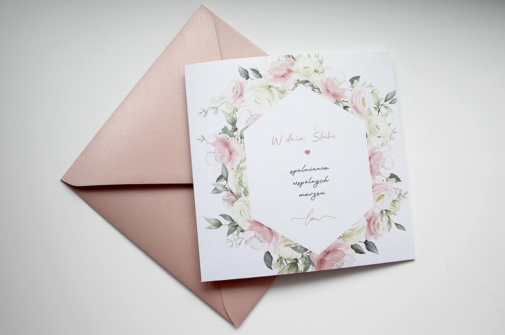 Kartka na ślub różowooo mi