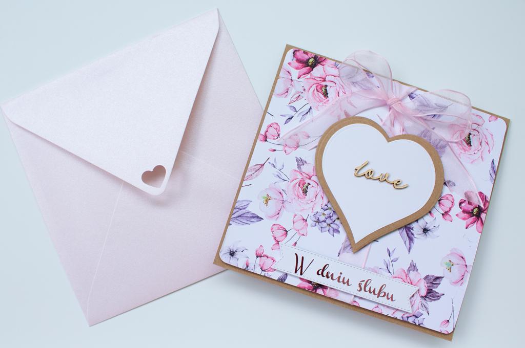 Kartka na ślub różowy