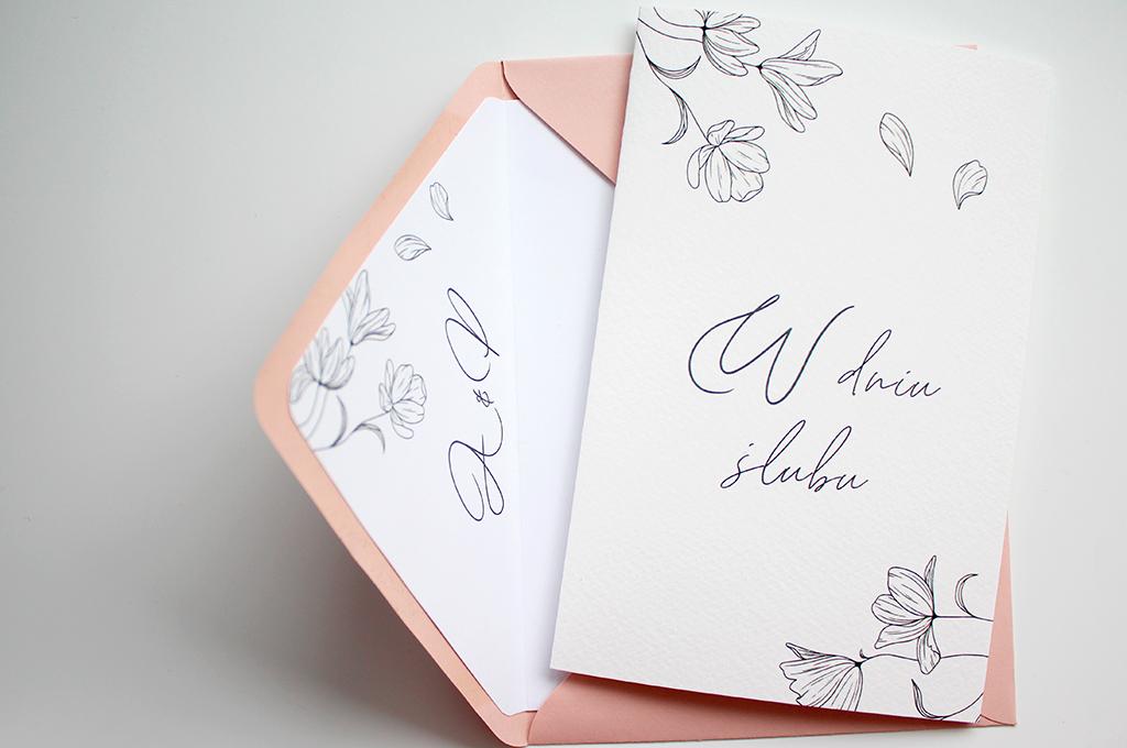 Kartka na ślub kwiatowe szkice z wklejką
