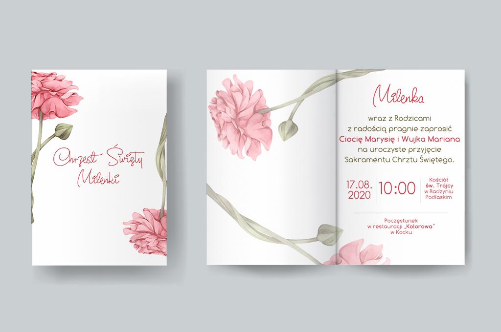 Zaproszenie na chrzest Red flowers