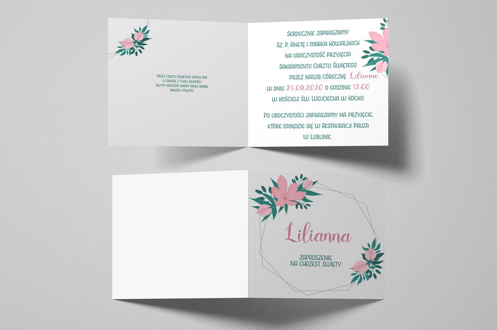 Zaproszenie na chrzest Pink and geometric