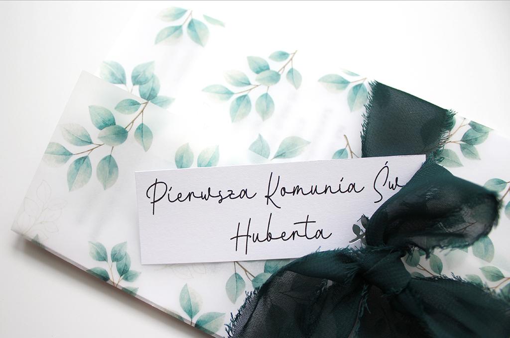 Zaproszenie na Komunię z kalką Listki