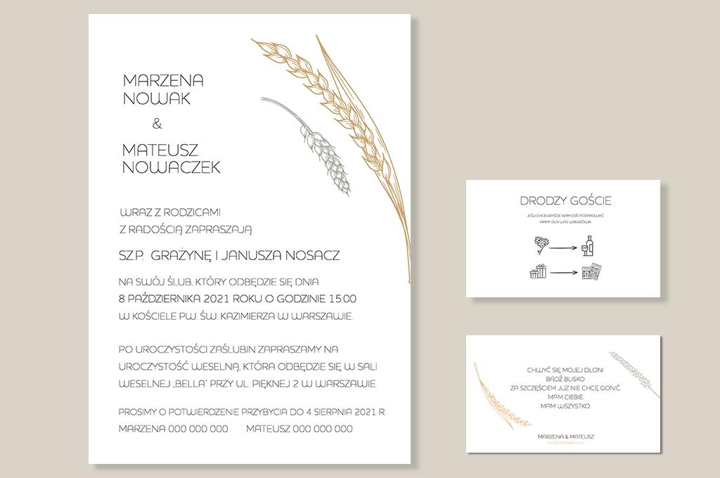 Zaproszenie ślubne jednokartkowe Kłosy