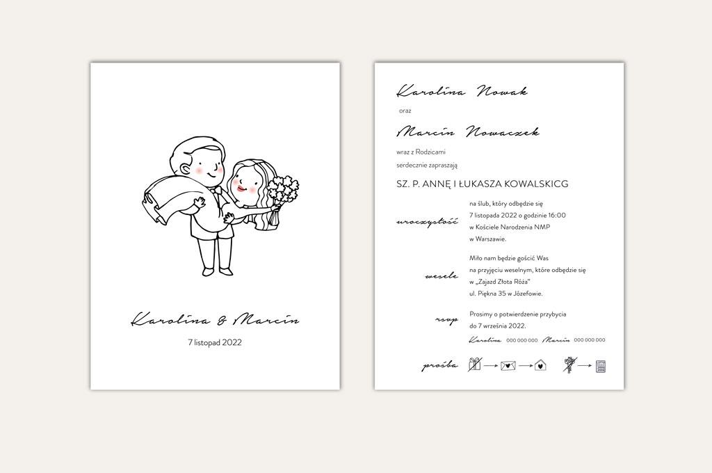 Zaproszenie ślubne jednokartkowe ze zdjęciem/karykaturą