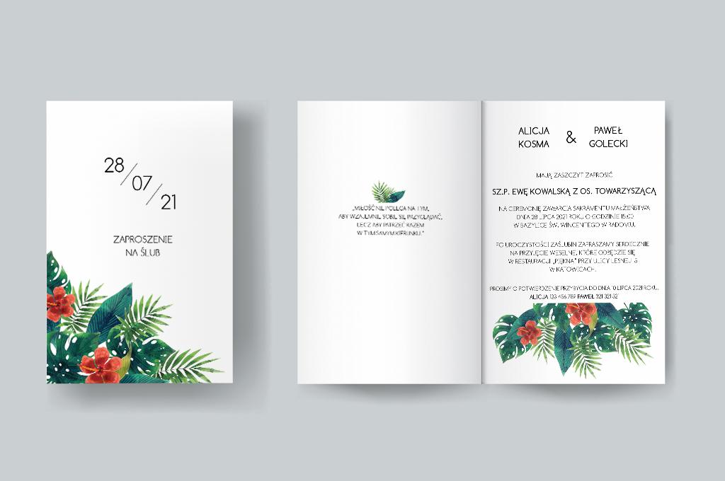Zaproszenie ślubne Tropikalne liście