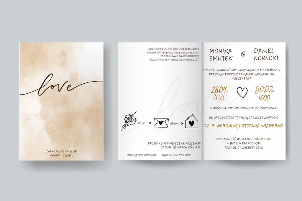 Zaproszenie ślubne Love i złotym sznurkiem