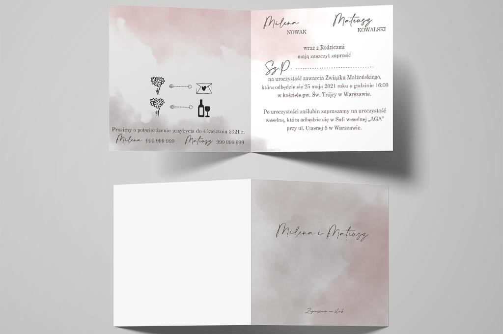 Zaproszenie ślubne Watercolor pink-gray
